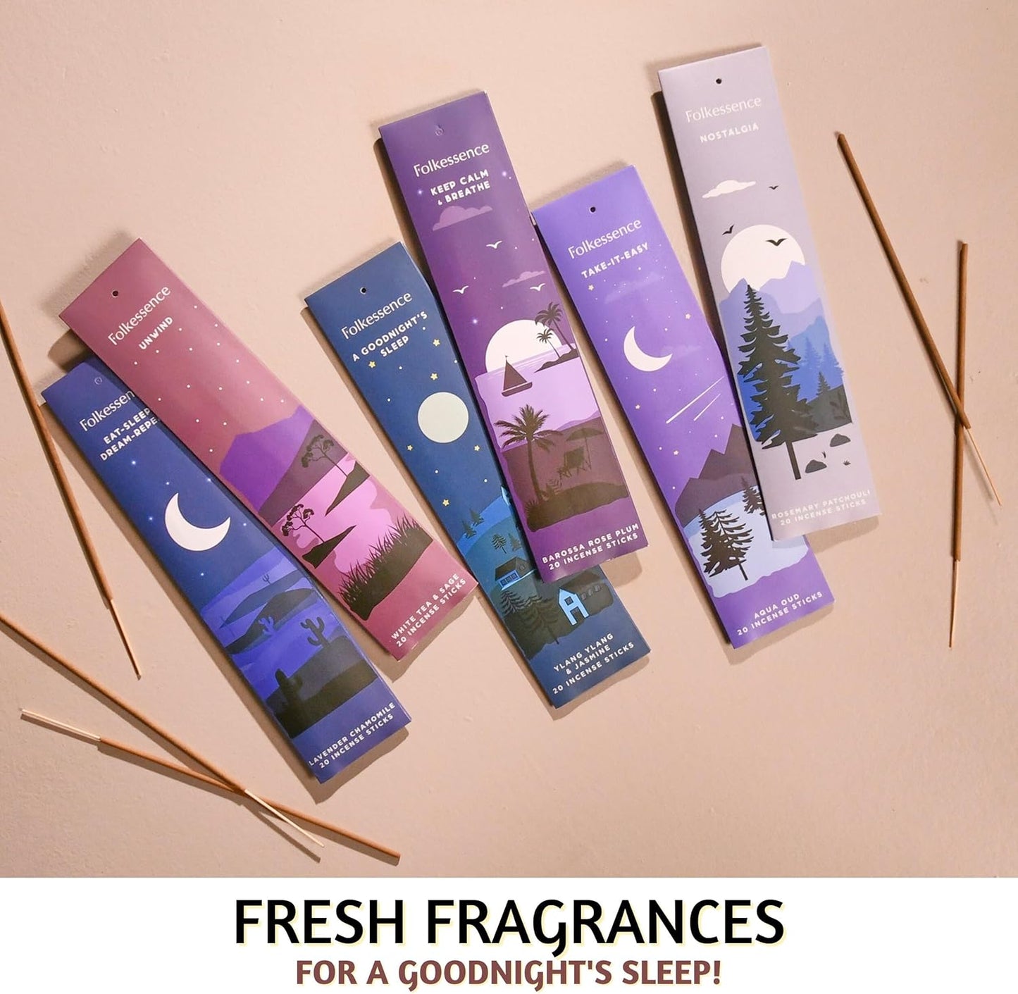 Folkulture Incense Sticks | Set of 6 (120 Non Toxic-Stick) | 45 Mins Burn Time | Rosemary, Jasmine, Lavender and Sage Inscents-Stick | Organic Sleep Incense | Insence-Sticks Variety Pack