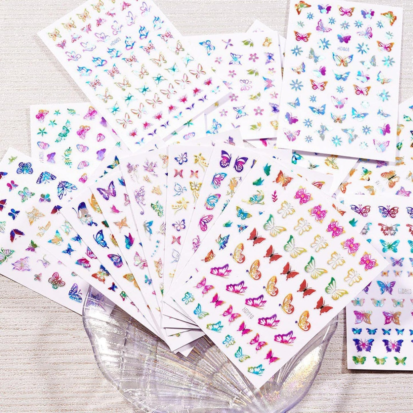 16 Sheets Butterfly Nail Art Stickers 3D Colorful Butterfly Self-Adhesive Design Nail Decals Pegatinas Uñas Holographic Laser Butterfly Nail Supplies for Women Acrylic Nail Art Decoration Accessories
