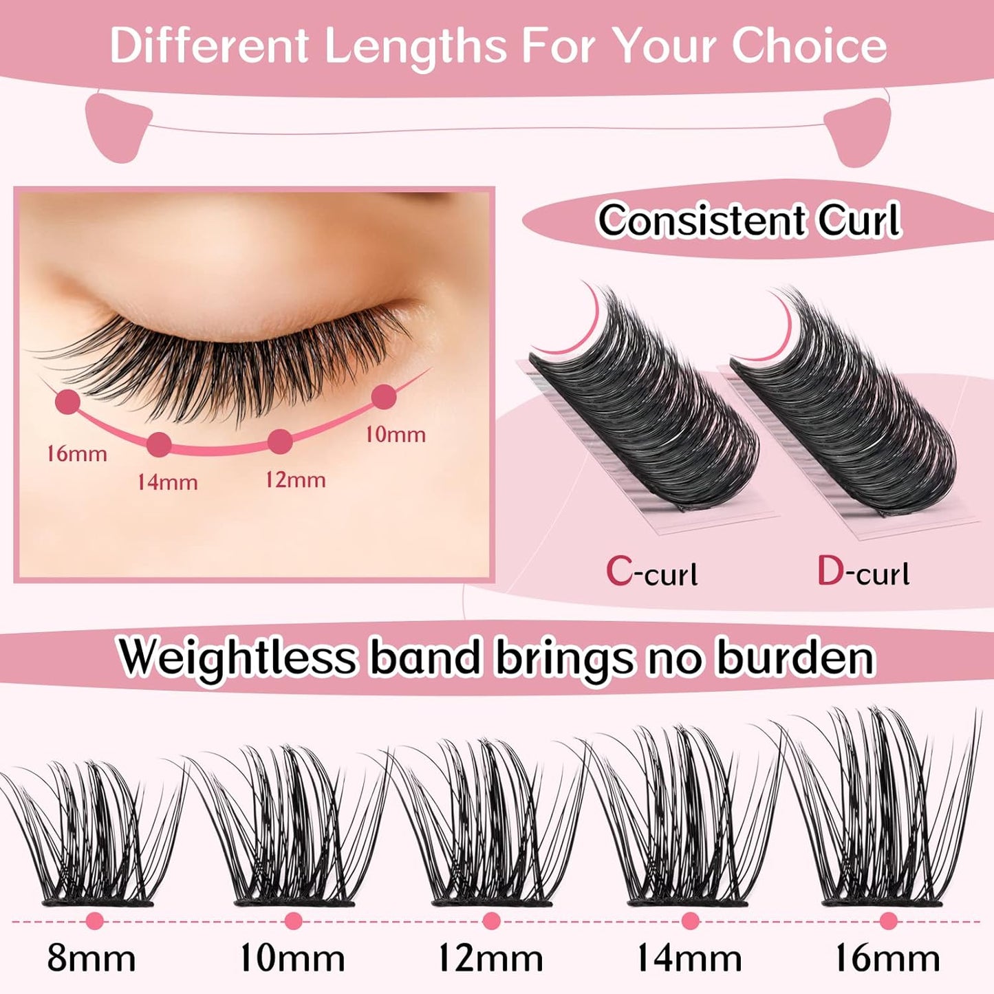 Cluster Lashes, 72 Pcs Individual Lashes, Lash Clusters DIY Eyelash Extension, Super Thin Band Reusable Soft & Comfortable (Peachy-D-8-16mix)