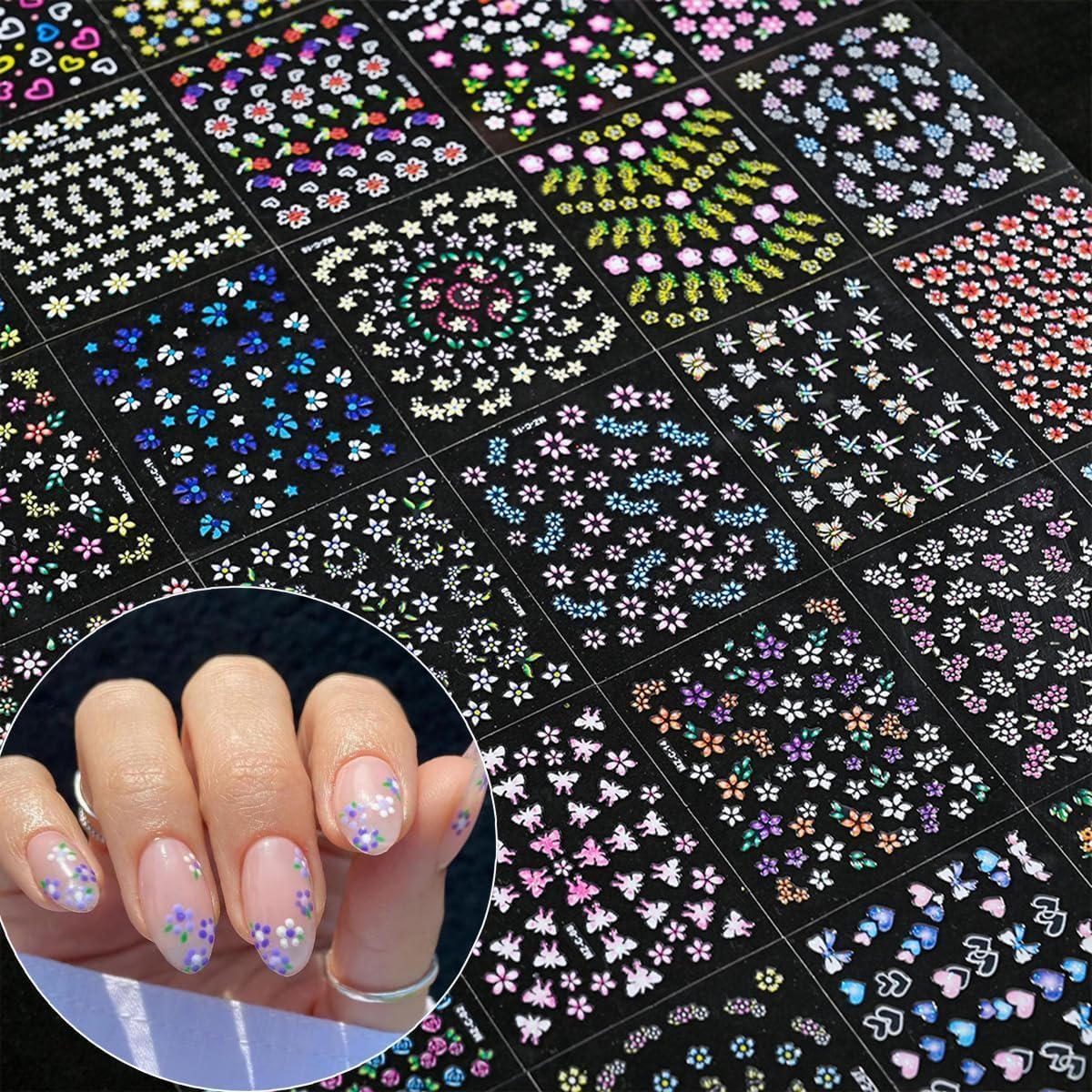 Flowers Nail Art Stickers Decals Colorful Flower Rose Daisy Cherry Blossoms Nail Stickers Design 3D Self-Adhesive Flowers Nail Art Supplies Charms for NailsArt Manicure Tips Decoration 30 Sheets