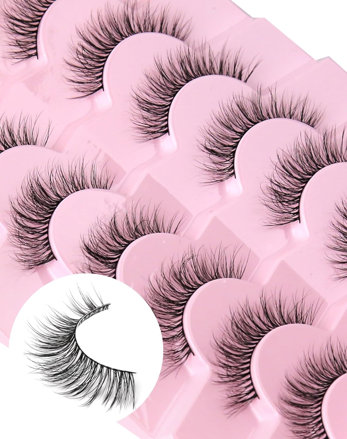 Natural Lashes Wispy False Eyelashes Natural Fake Lashes Fluffy Mink Lashes Short Strip Lashes Pack 7 Pairs