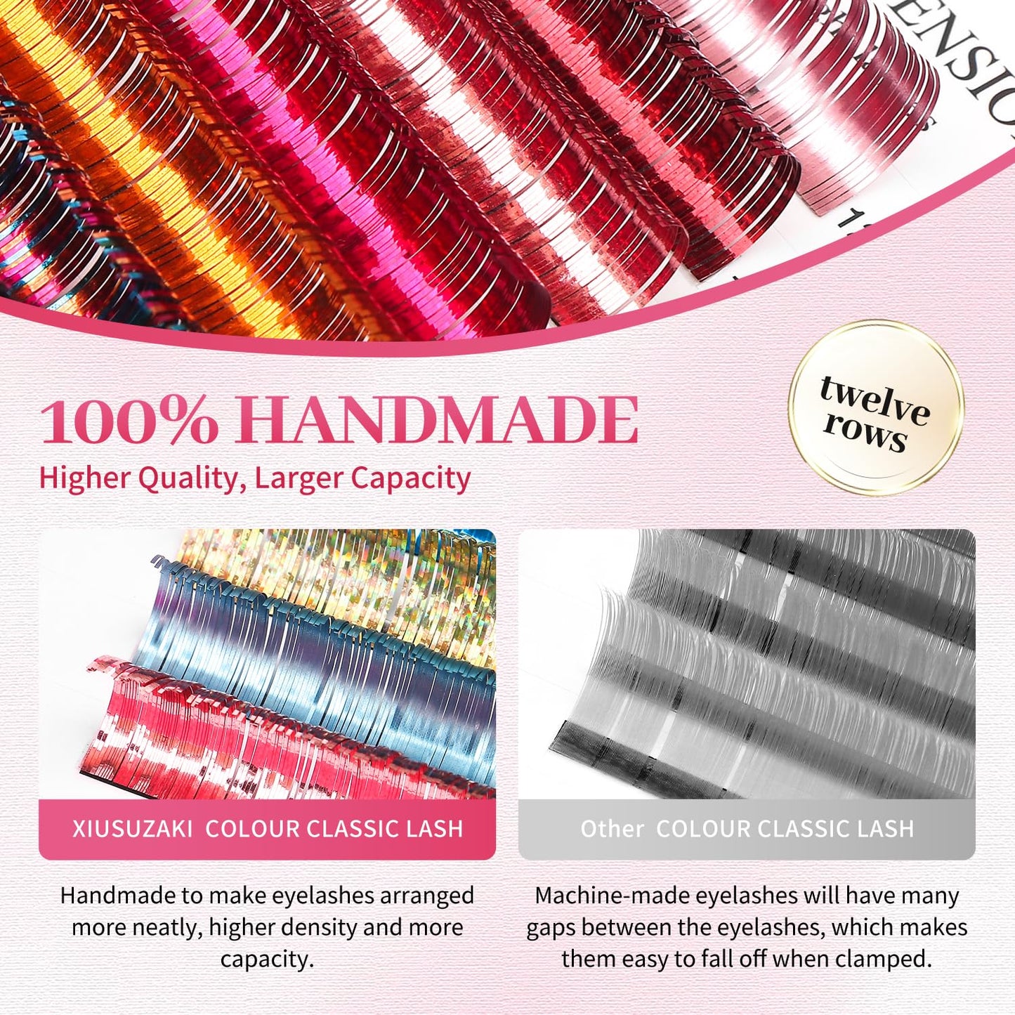 Glitter Spike Tinsel Eyelash Extensions 0.07 Colored Lashes Extension C Curl Lashes 13mm Lash Extensions Soft False Eyelashes Volume Lashes 12 Rows Professional Use(Glitter,0.07-C,13mm)