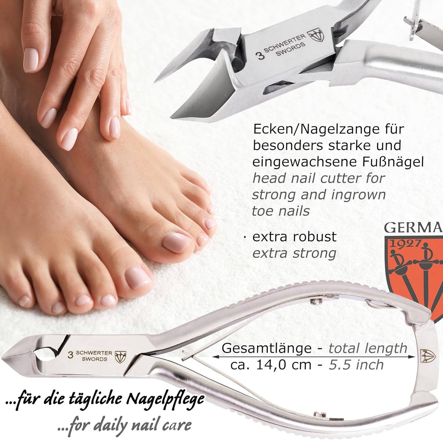 3 Swords Germany - Brand Quality Professional Toe Nail Nipper Clipper Set Stainless Steel Wave Nipper, Head Cutter, Nail File with case for ingrown Toe Nails, Manicure Pedicure by 3 Swords (196)
