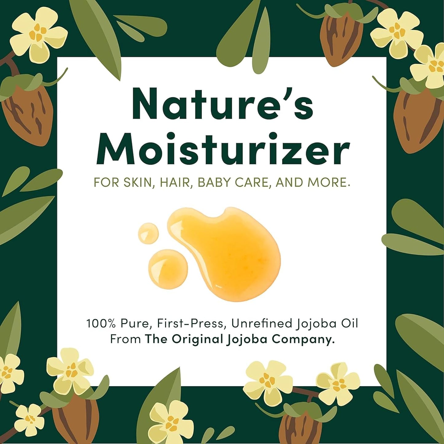 HobaCare Unrefined Organic Jojoba Oil for Skin Care, Hair, Beard, Scalp Massage - 100% Pure Carrier Oil for Perfume or Soap Making - Natural, Vegan, Cruelty-Free, Hexane-Free, Long Shelf Life (32 oz)