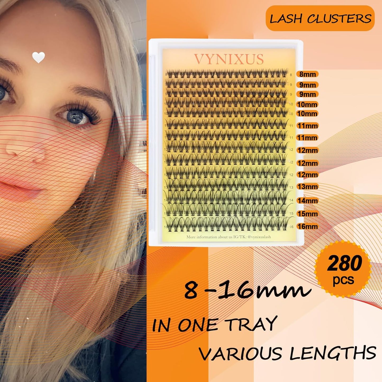 Eyelash Clusters VYNIXUS Lash Clusters Wispy Individual Lashes Cluster Eyelash Extensions D Curl DIY at Home Natural Cluster Lashes (20D-0.07D-Mix8-16)