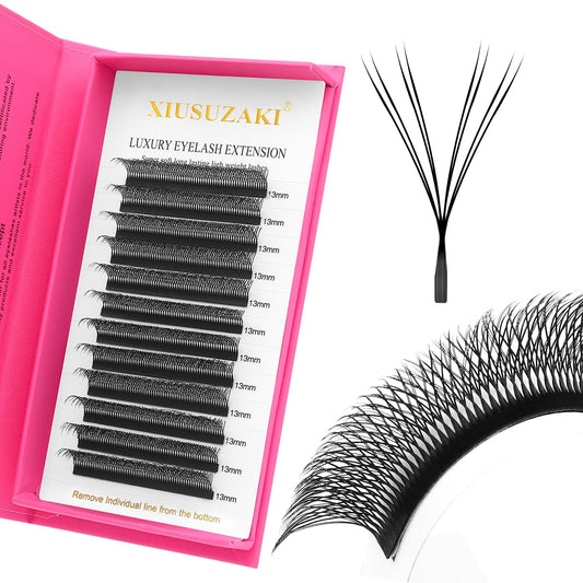 Lash Extensions Double Tips 4D Eyelash Extensions W Shape 0.07mm Thickness C Curl 9mm Premade Fans Easy Fan Volume Lashes Matte Black Crisscross(W-4D-Double Tips-0.07-C,9mm)