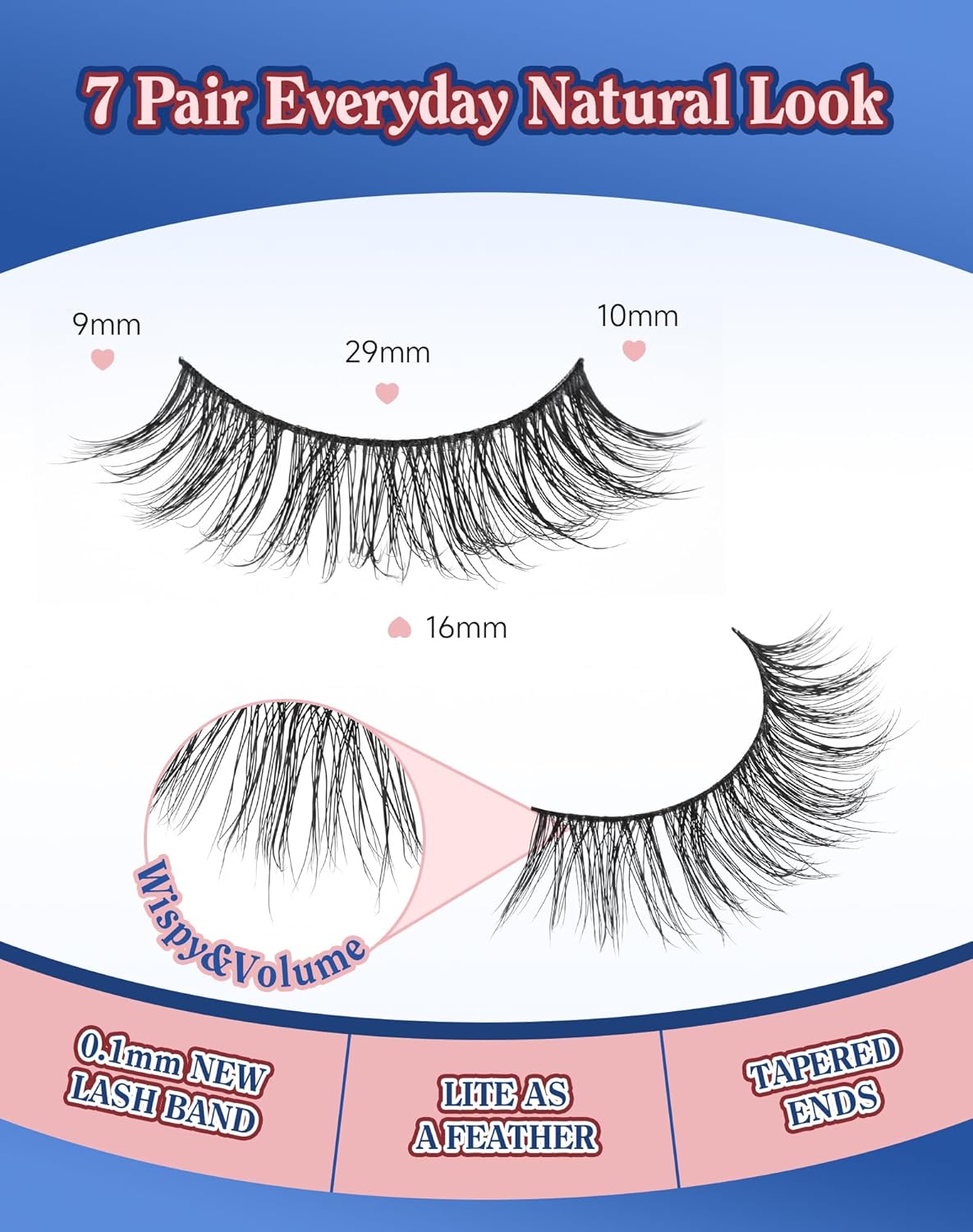 Lashes Natural Wispy Look Flared False Eyelashes Soft Strip Lash Fluffy Eyelash 7 Pairs D79