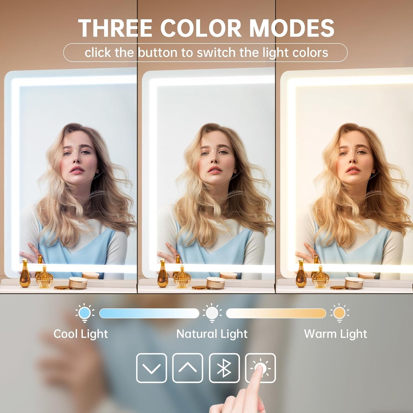 Hasipu Vanity Mirror with Lights and Bluetooth Speaker, 41.3" x 29.5" LED Makeup Mirror, Lighted Makeup Mirror with Dimmable 3 Modes, Touch Screen Control Vanity Mirror Round White
