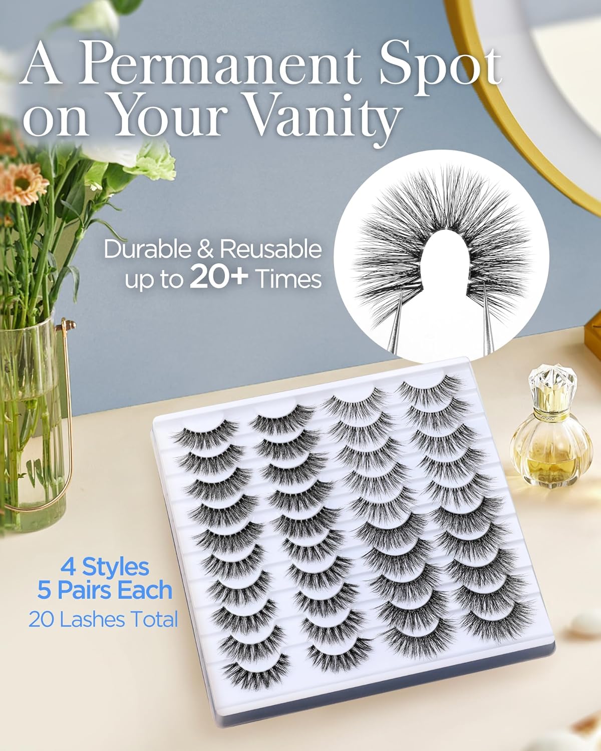 BEYELIAN Fake Eyelashes Strip 20 Pairs Fluffy Cat Eye Lashes Soft and Lightweight False Lashes 3D Volume Faux Mink Lashes Luxurious Lash Pack, Reusable, Easy to Apply (20P-HSCS-MIX-2)