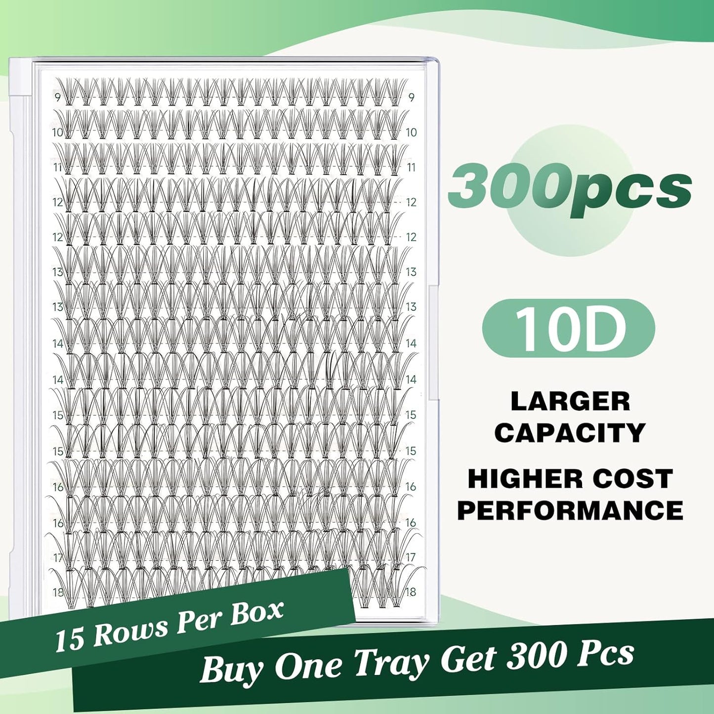 Lash Clusters 300Pcs Individual Lashes 10D 0.1D Curl 9-18MMIX Lash Extensions Clusters Lashes Soft&Natural False Eyelashes Individual DIY Eyelash Extension at Home(10D-0.1D,9-18MIX)