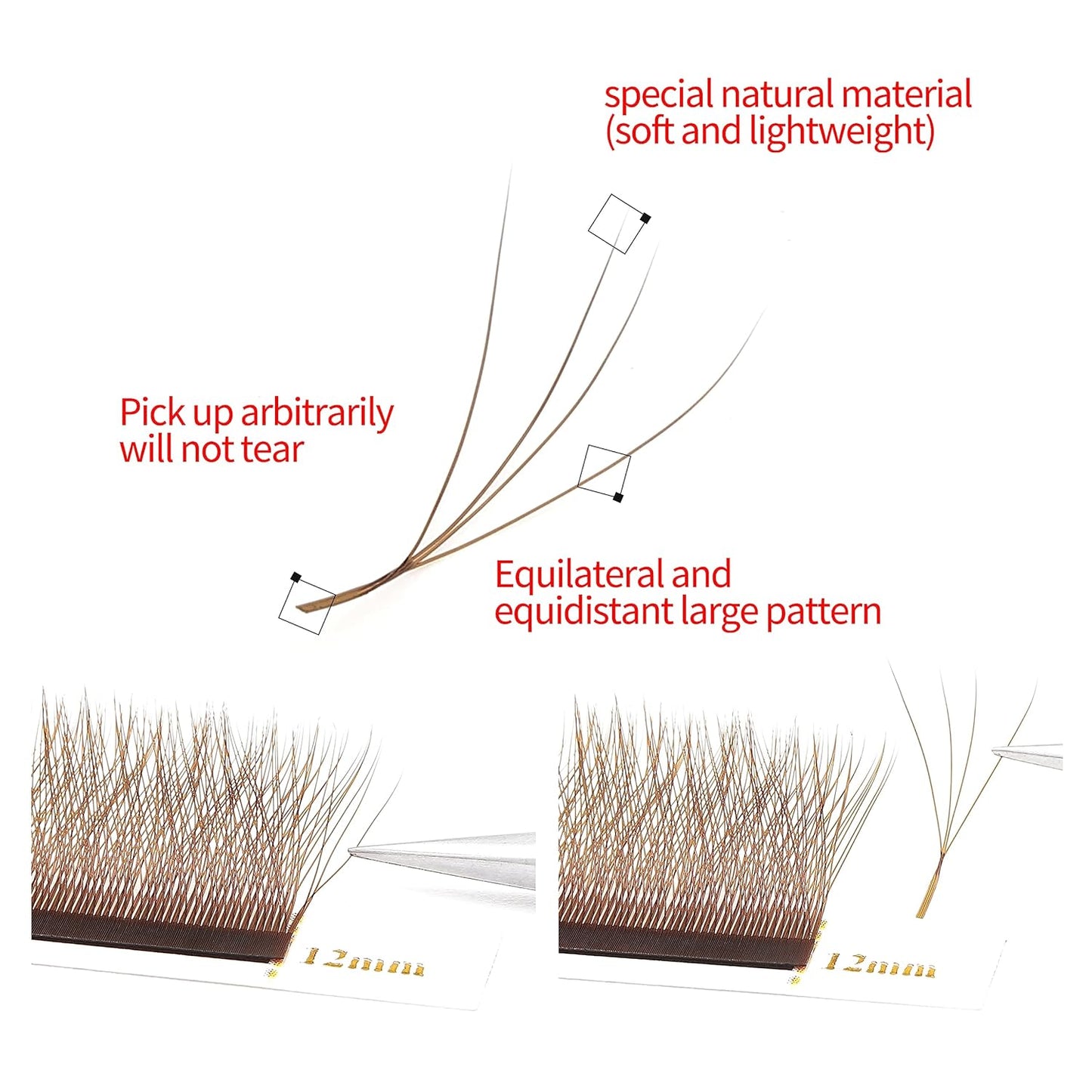 Lash Extensions Brown 4D W Eyelash Extensions W Shape 0.07mm Thickness D Curl 12mm Premade Fans Lashes Colored Lash Extension Volume Lashes Individual Lashes(W-Brown-4D-0.07-D,12mm)