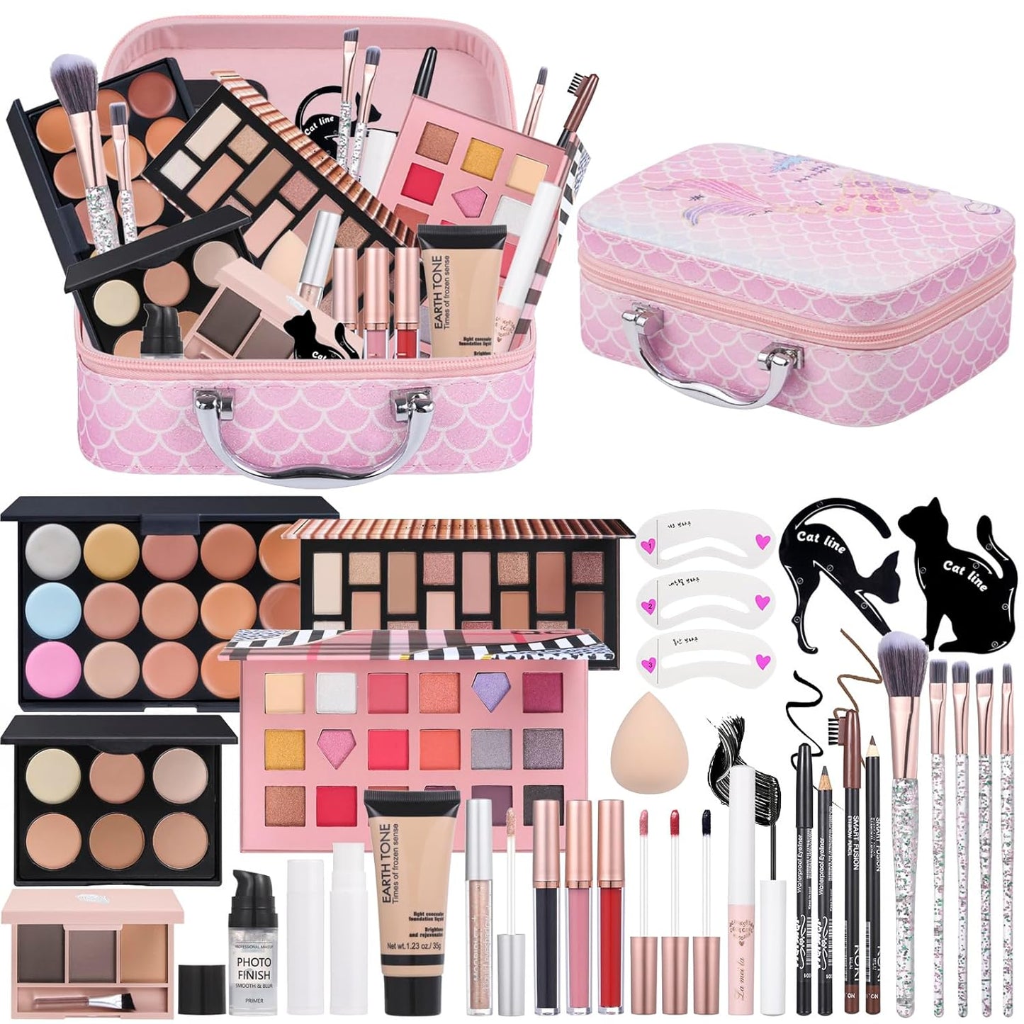 Makeup Kit For Girls, Makeup Set For Teen Beginners, Make up Gift Set For Women with Makeup Box, Eyeshadow Palettes, Foundation, Concealer, brushes set (Colors 18)