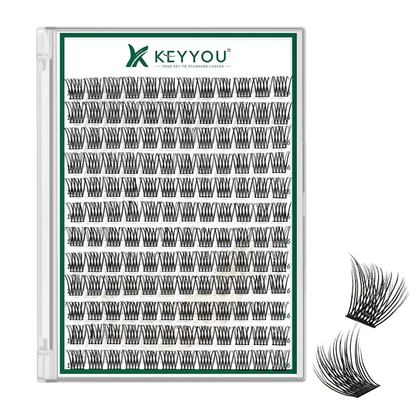 KEYYOU Lash Clusters 144pcs Individual Lashes D Curl 16mm Eyelash Clusters Super Lightweight Air Touch Cluster Lashes Soft&Wispy Comfortable Easy to DIY at Home(Air02-D-16mm)