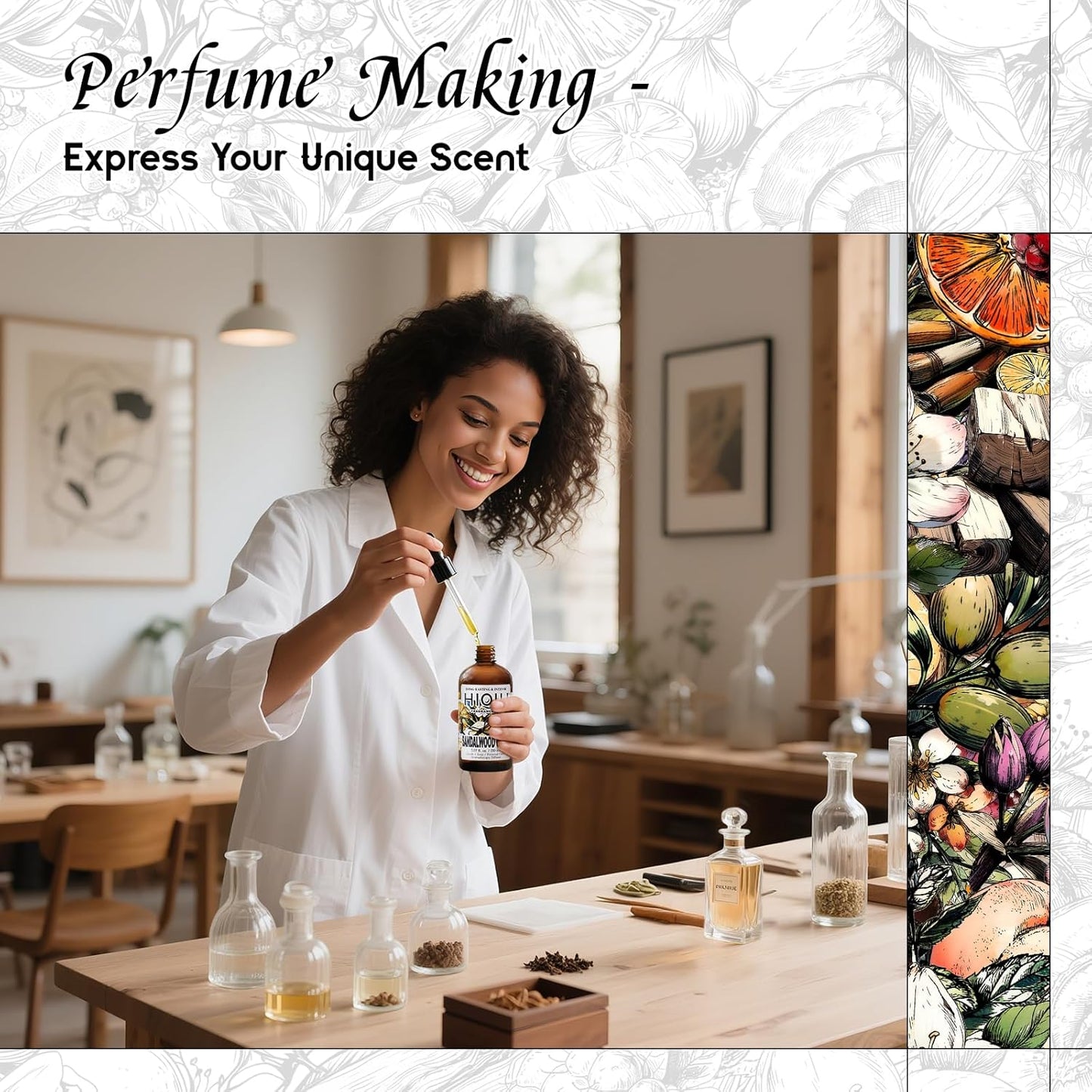 HIQILI Sandalwood Glyph Fragrance Oil for Candle & Soap Making, DIY Perfume, Essential Oil Diffuser for Home, Santal Dan Sha - 5.07 Fl Oz