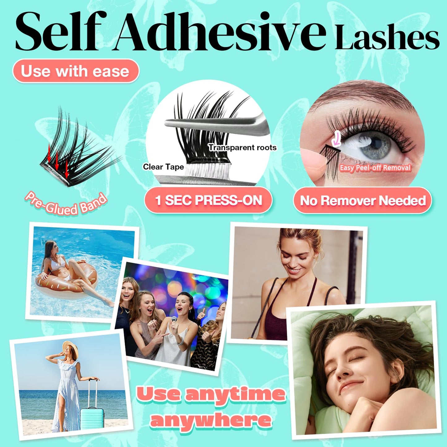 No Glue Needed Lashes, Self Adhesive Eyelashes, DIY Lash Cluster Extensions Kit 10‑18mm,120pcs Fluffy D Curl Soft Natural Lashes with Tweezers–Fake Cat Eye Wispy Individual Clusters 1-5-L