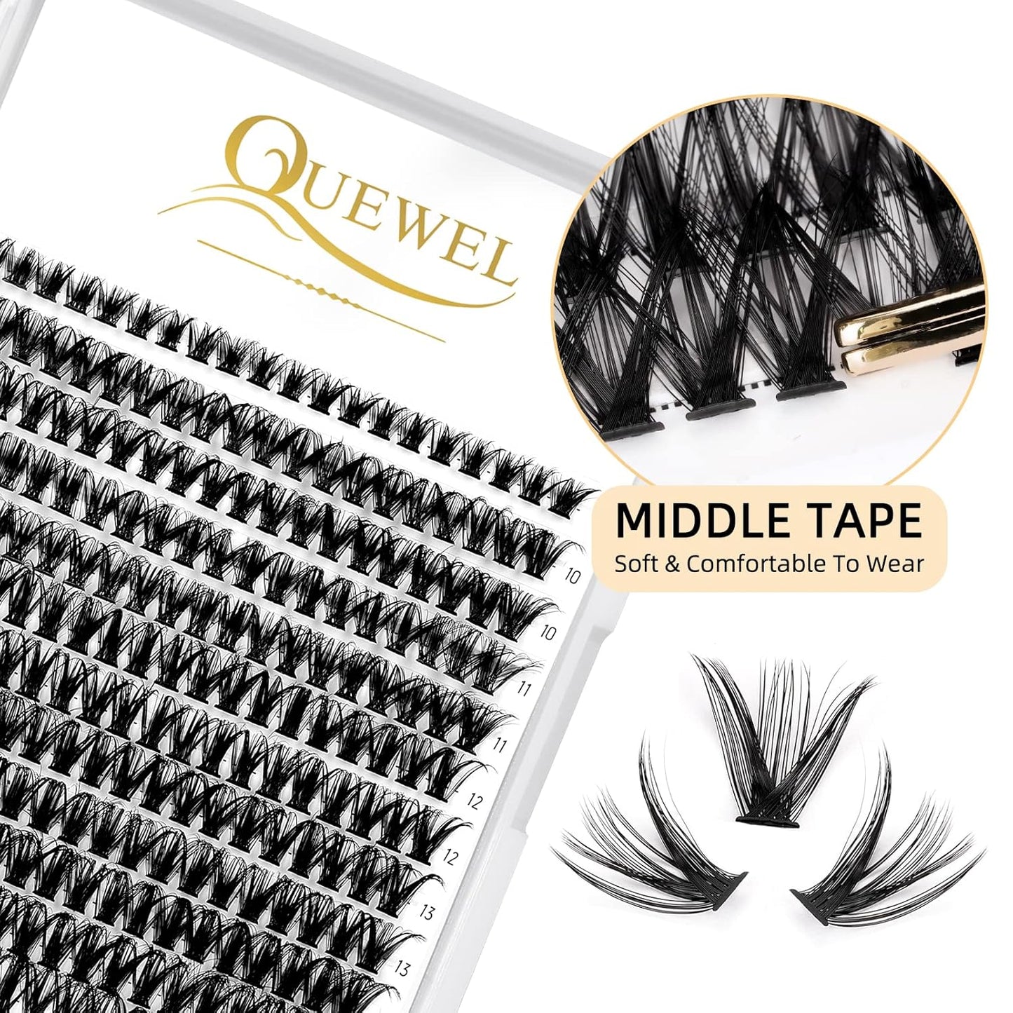 QUEWEL Cluster Lashes 240Pcs Individual Lashes 50D 0.07 D Curl Mix8-14mm Lash Extensions Clusters Lashes Soft&Natural False Eyelashes Individual DIY Eyelash Extension at Home(50D 0.07D mix-8-14)