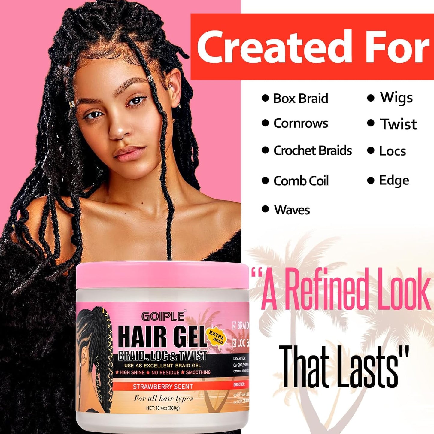13.4oz Braiding for Twist, Locs, Braids, No Flake Extra Hold High Shine Braid Gel & Edge Control, Loc Gel Long Lasting for Locks, Cornrows Smooths & Tames Frizz Braiding Wax for All Hair Braid Types