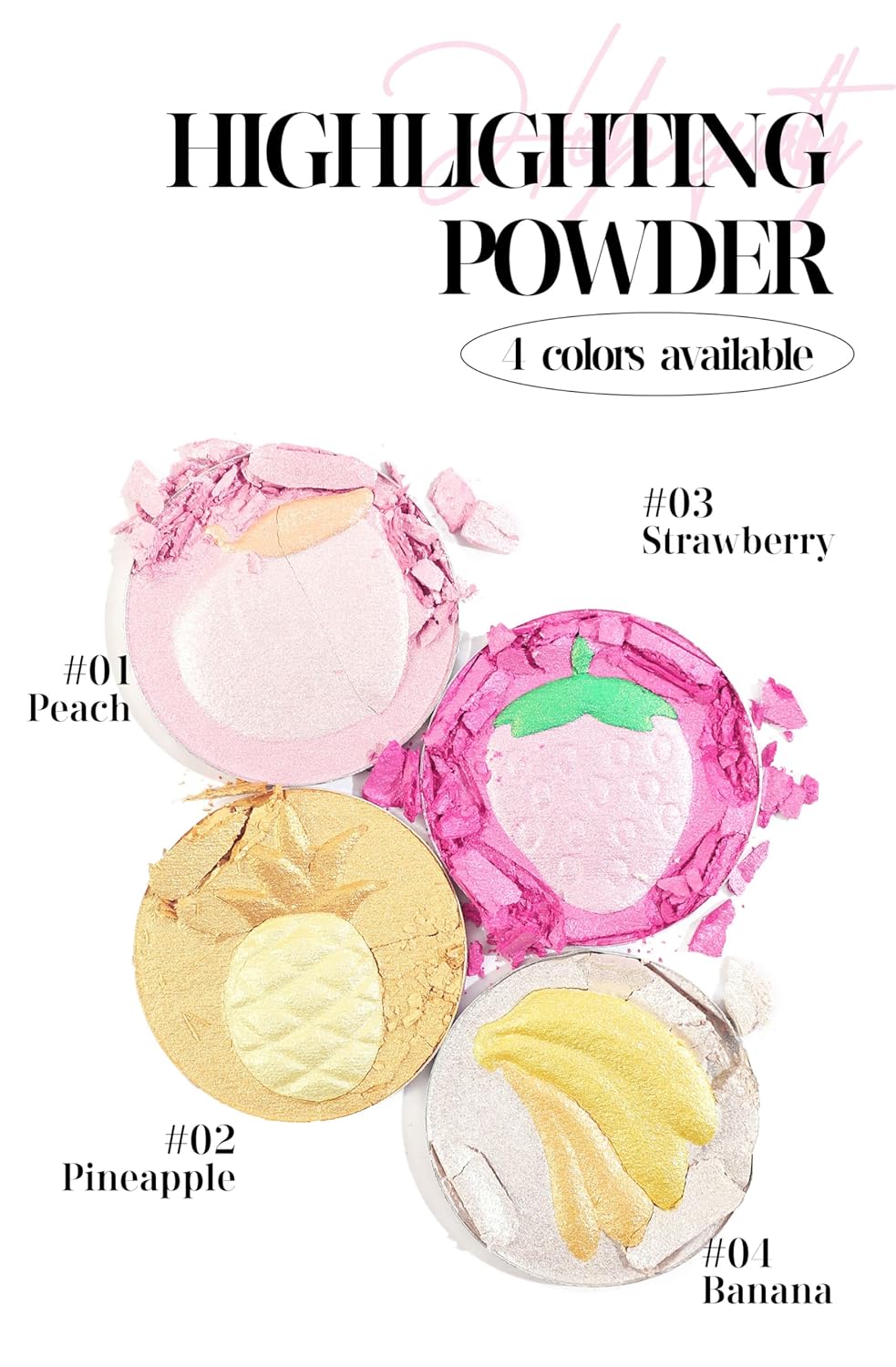 Glitter Highlighter Makeup, 3-In-1 Compact Shimmer Glitter Powder Makeup Blush Face Body Highlighter Illuminator, Silky Smooth Longlasting Lightweight Face Luminizer Bronzer (#02 Pineapple)