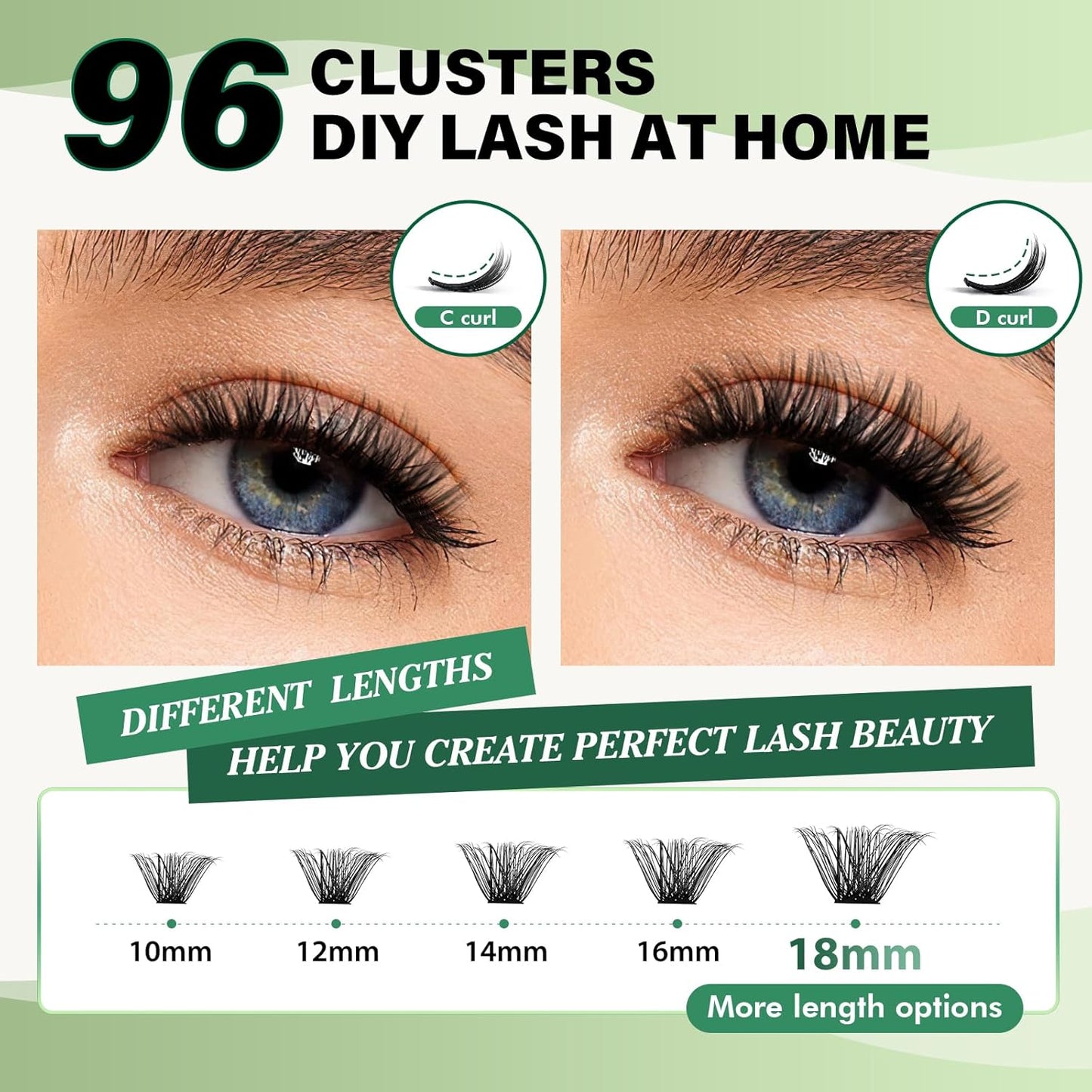 Lash Clusters 96pcs Eyelash Clusters D Curl 12mm Cluster Lashes KEYYOU Volume Wispy Lash Extension Soft&Comfortable Easy DIY at Home(Y24,D-12mm)