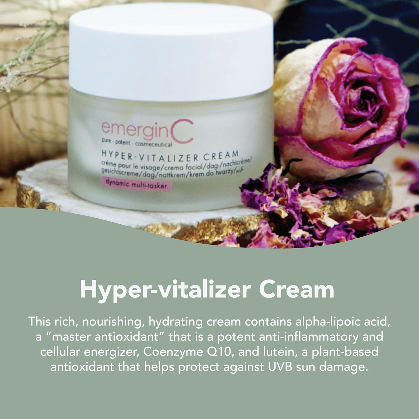 emerginC Hyper-Vitalizer Cream - Antioxidant Facial Moisturizer - Alpha-Lipoic Acid, Hyaluronic Acid + Rose Extract for Glowing Skin + Reducing Look of Fine Lines + Wrinkles - Face Care Cream (1.7 oz)