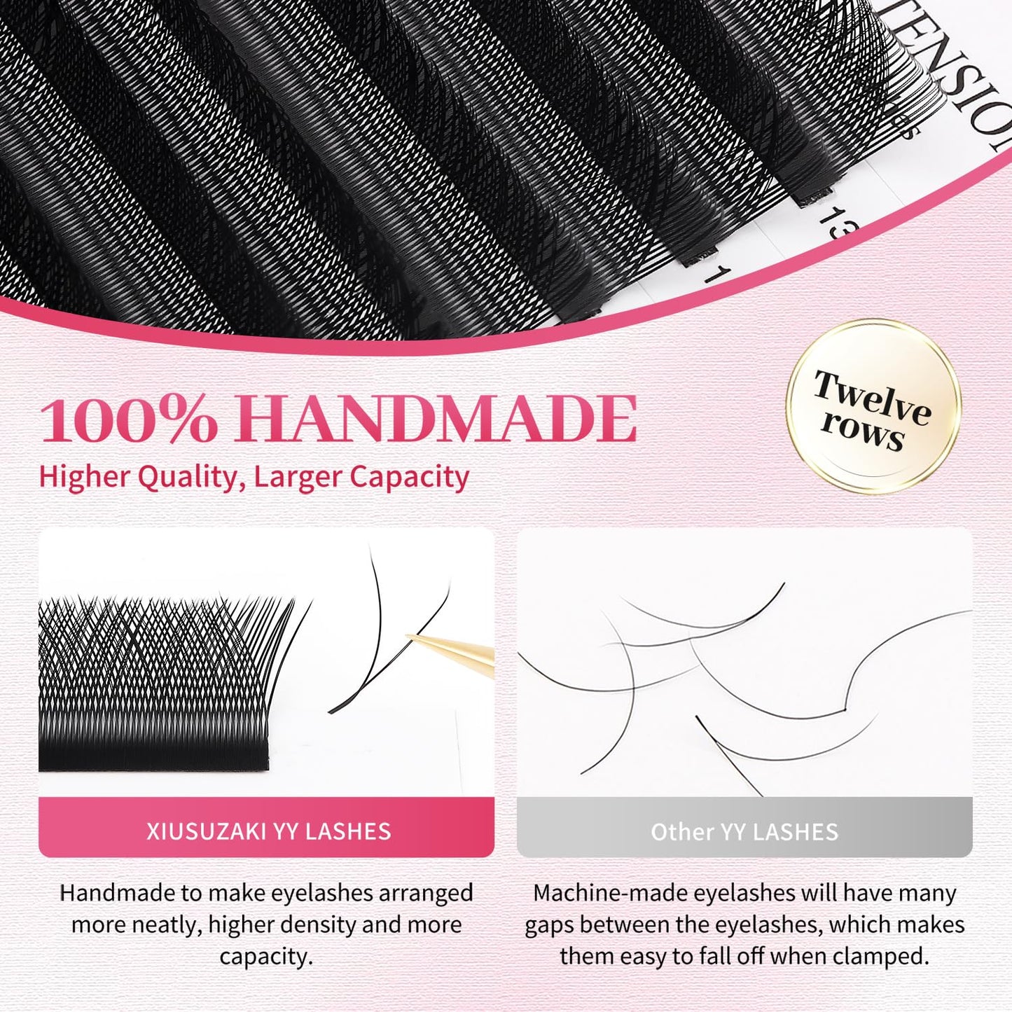 YY Lash Extensions Supplies Y Eyelash Extensions 0.05mm Thickness D Curl 9mm Premade Fans 4D Russian Volume Matte Black 12 Rows Crisscross Eye Lashes(YY-0.05-D,9mm)