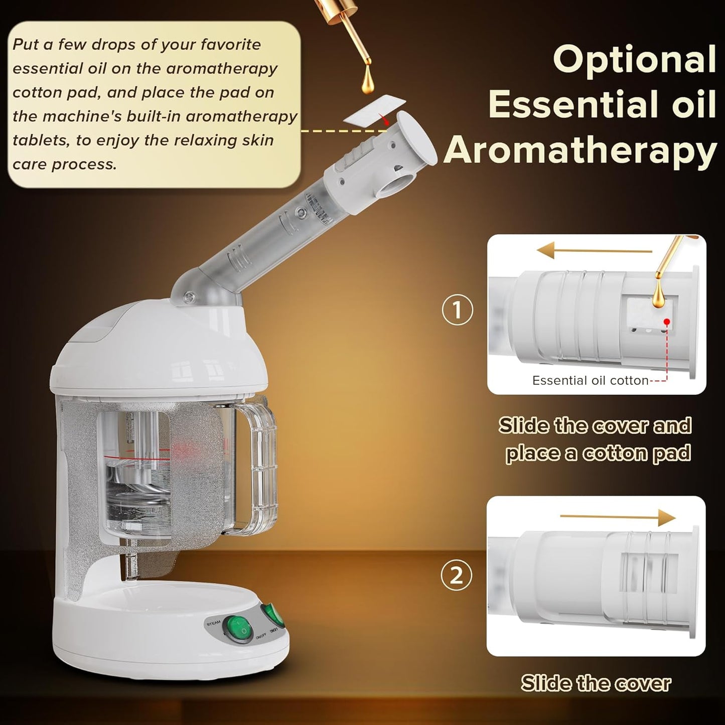 Easy to Clean Facial Steamer, Portable Nano Ionic Face Steamer for Facial Deep Cleaning, with 360° Rotating Arm, 300ML Large Capacity, with Aromatherapy Diffuser, Warm Mist