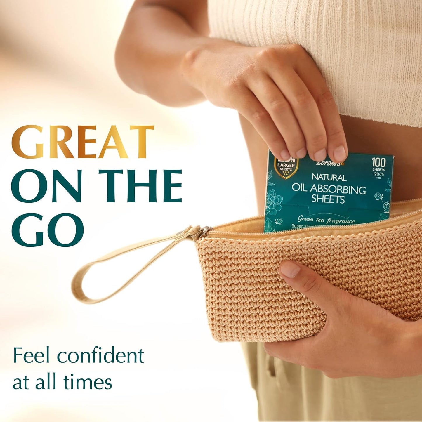 Natural Green Tea Oil Blotting Sheets for Face - 25% Larger Sheets (4.7x3”) - 600 Makeup Friendly Blotting Papers for Face - Easy Dispensing Oil Absorbing Sheets for Face