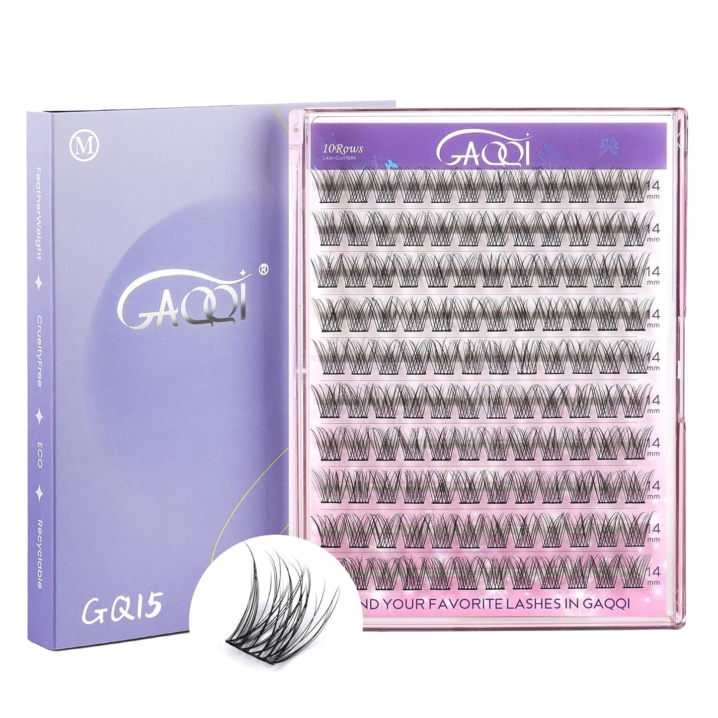 GAQQI Lash Clusters, Eyelash Clusters 120PCS C Curl Individual Lashes, Wispy Cluster Eyelash Extension 14mm Only, Natural Looking Cluster Lashes （GQ15, C Curl, 14mm)
