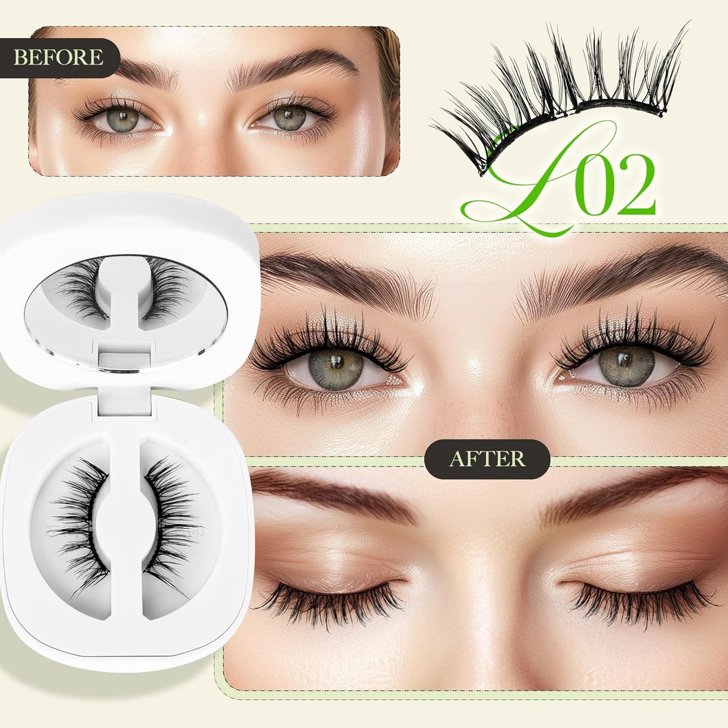 LASHVIEW Magnetic Eyelashes with Applicator, Reusable Soft Magnetic Eyelashes Natural Look, No Glue Needed, Windproof & Waterproof for All-Day Comfort (L02)