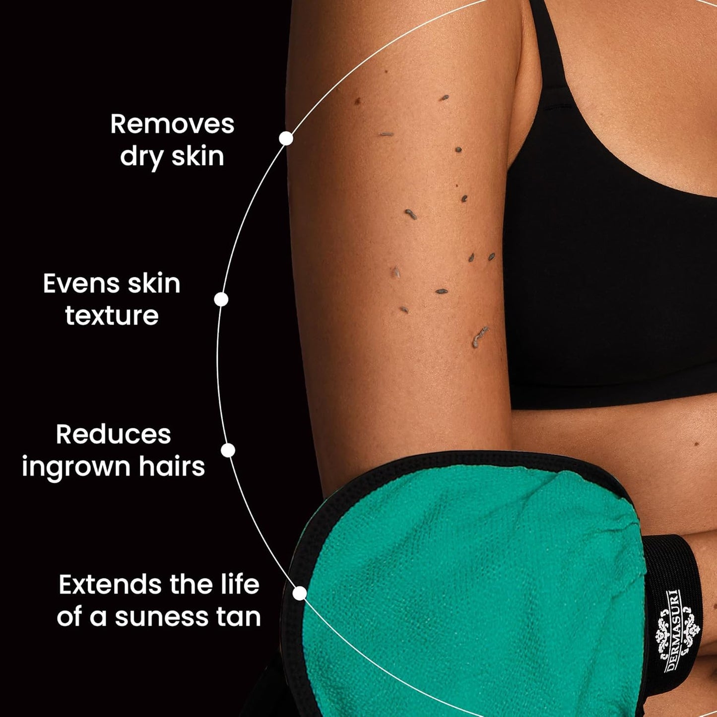 Dermasuri Deep Exfoliating Glove – Korean Exfoliating Body Scrubber for Shower, Buffs Dry & Dead Skin, Keratosis Pilaris Treatment, Body Scrub, Skin Exfoliator for Men & Women, Reusable Teal Mitt