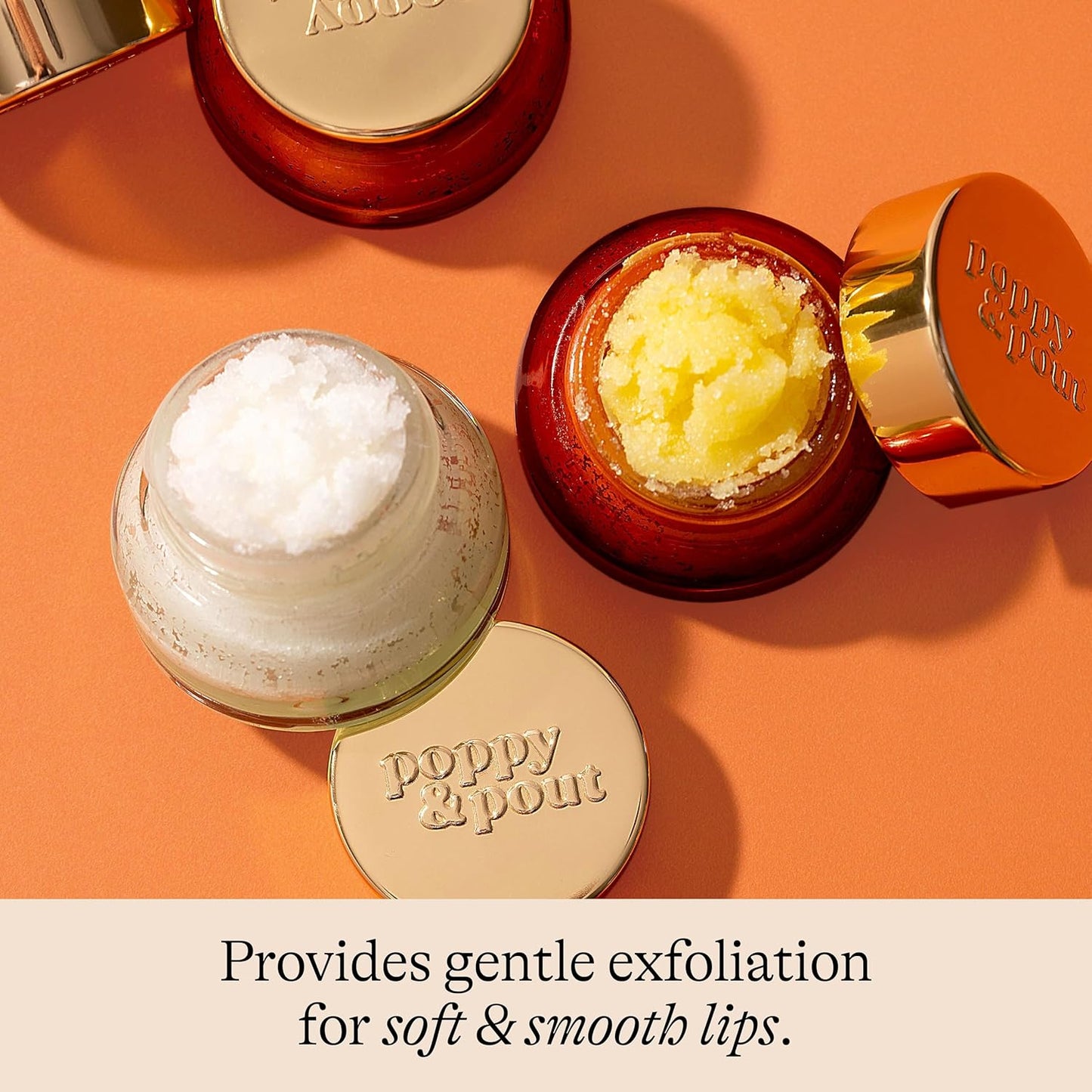 Poppy & Pout Natural Lip Scrub, Moisturizing Sugar Scrub for Dry Lips, Lip Scrubber Exfoliator with Essential Oils Smooths and Hydrates Lips, In Recyclable Glass Jars, Cruelty Free - Lemon Bloom