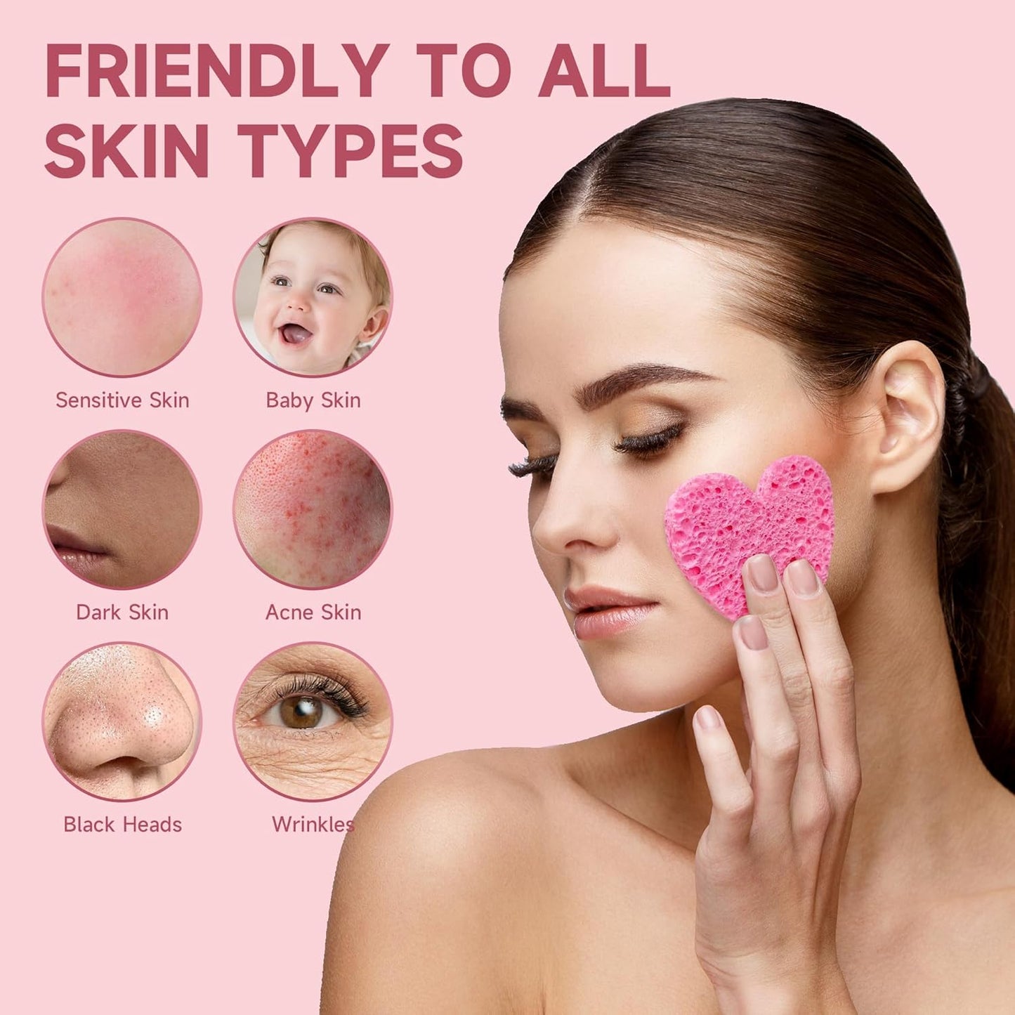 100 Count Compressed Pink Facial Sponges | 100% Natural Cellulose Eco-Friendly Makeup Sponges for Gentle Cleansing, Exfoliating & Stubborn Makeup Removal | Travel & Home Beauty Essentials for Women