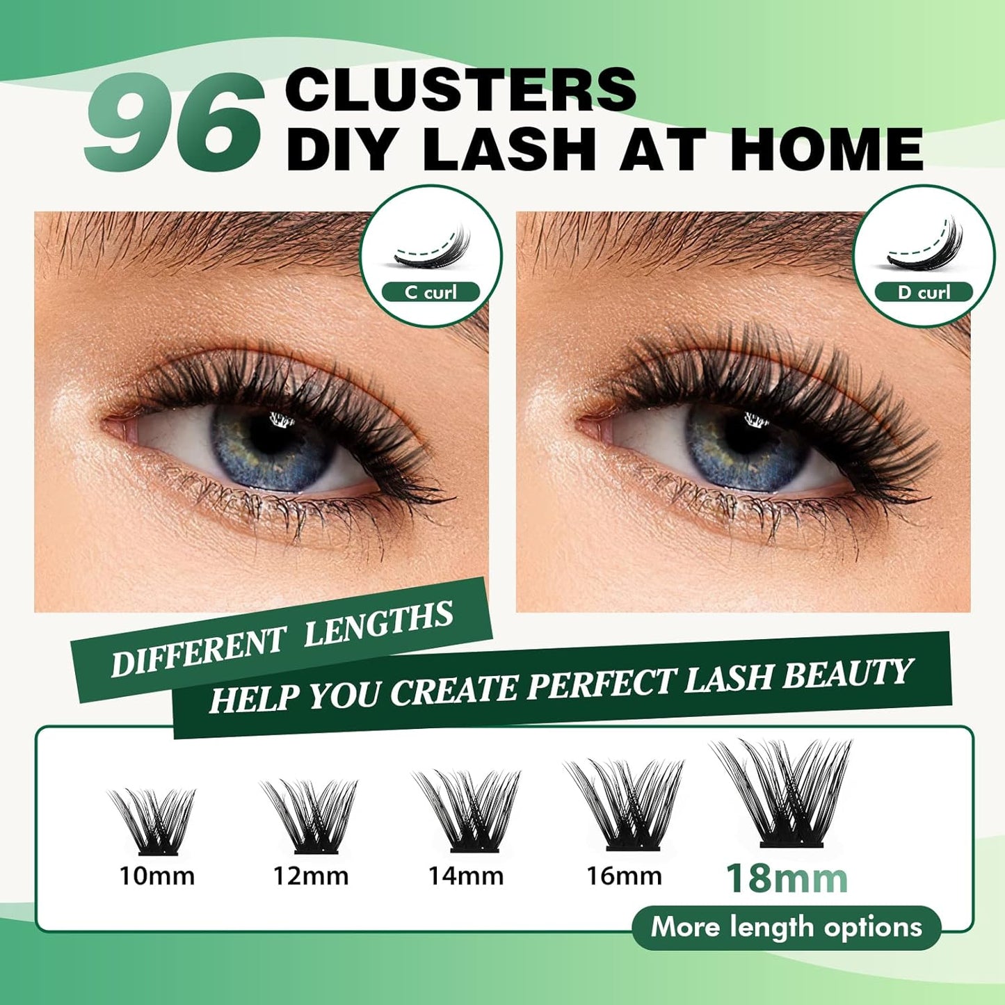 Lash Clusters,96 Pcs Cluster Lashes Y06 D Curl 12mm DIY Lash Extensions Eyelash Clusters,KEYYOU Volume Wispy Individual Lashes Soft&Comfortable Easy DIY at Home(Y06,D-12mm)