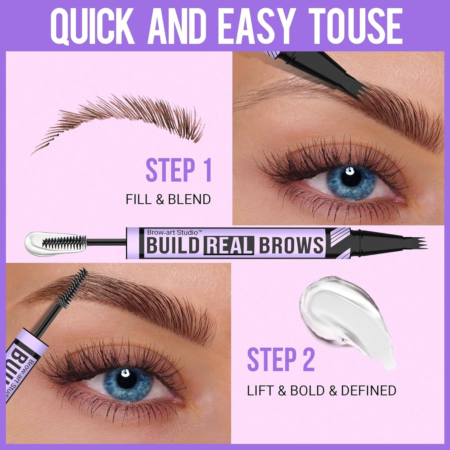 iMethod Eyebrow Pen and Eyebrow Gel - Eyebrow Pencils for Women with 4-Fork-Tip & Brow Gel Clear, Magical 2-in-1 Dual-Ended Brow Pen for Fuller-Looking Defined Brows, Stay All Day, Dark Brown