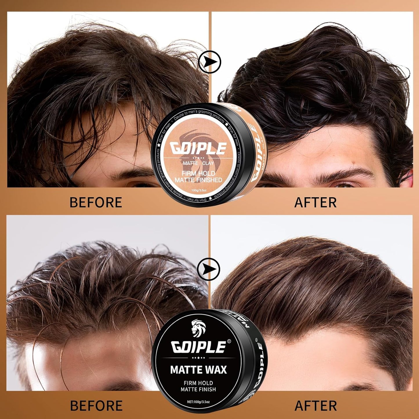 Hair Matte Wax for Men Firm & Strong Hold Matte Finish- Premium Water Based All Day Hold Hair Styling Clay- Hair Pomade Mens Styling Clay with Matte Shine- Mens Hair Styling Products Flake-Free(2PCS)