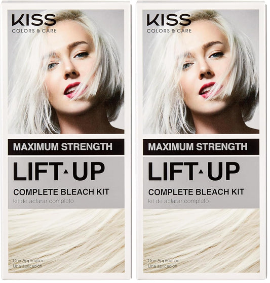 KISS Lift Up Complete Hair Bleach & Icy Silver Toner Kit, Gentle Conditioning Formula that Reduces Brassiness, Complete 6-Pc DIY Bleach Kit, ICE (Pack of 2)