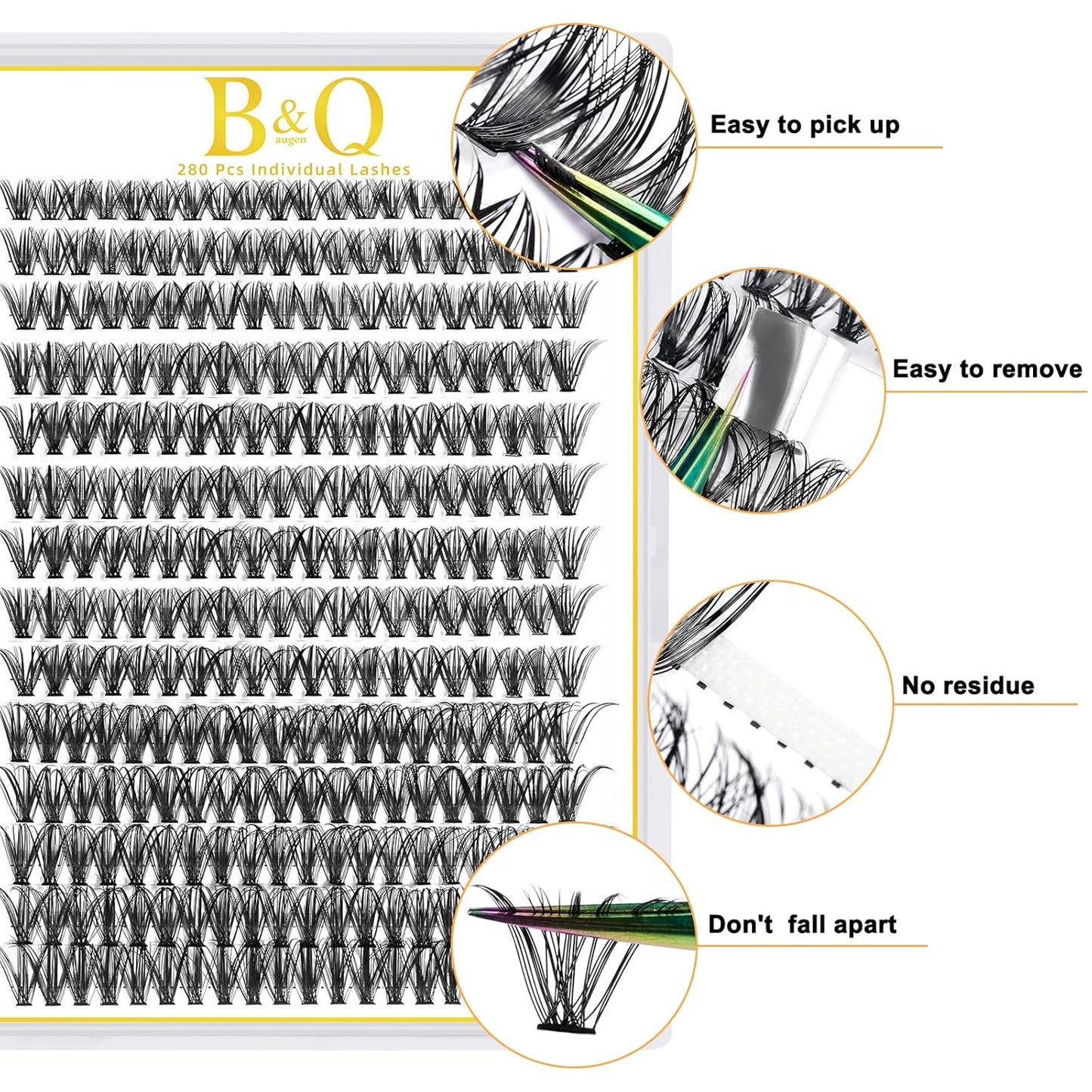 B&Qaugen Lash Clusters 40D-C-13 Individual Lashes 280 Clusters False Eyelash 10D 20D 30D 40D Lash Clusters Extensions Individual Lashes Cluster DIY Eyelash Extensions at Home (40D-C,13MM)