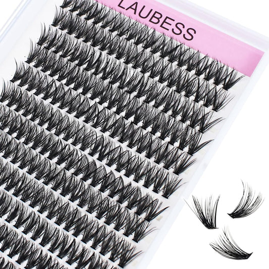 Lash Clusters LAUBESS Individual Lashes Waterproof Eyelash Clusters DIY at Home Cluster Eyelash Extensions Soft Cluster Lashes for Beginners (40D-D-14)