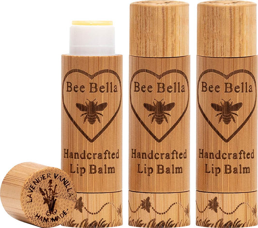 Bee Bella Lip Balm, Lavender Vanilla, 3 Pack - Moisturizing Lip Care, 100% Natural, Original Organic Beeswax with Vitamin E, Handmade in USA, Gift