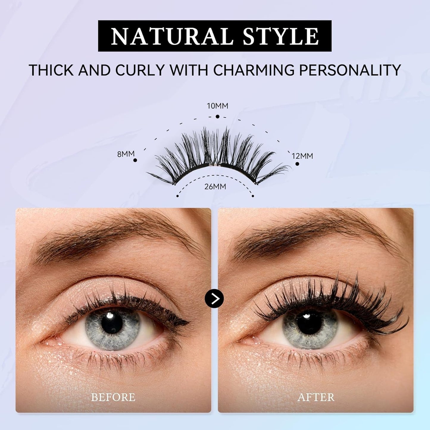 Magnetic Eyelashes, Natural Series Magnetic lashes with applicator, Reusable Glue-free False Eyelashes, Waterproof, Lightweight Wispy lashes, Suit for Natural Makeup