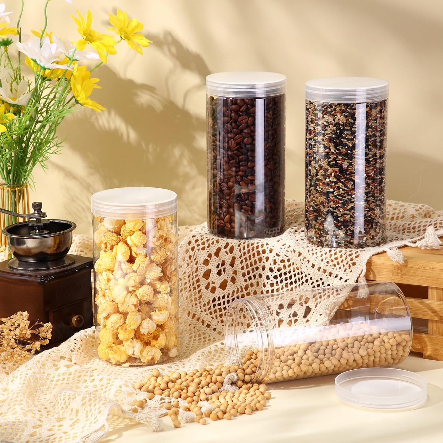 Patelai 4 Pieces Round Wide-mouth Leak Proof Plastic Container Jars with Lids for Travel Storage Makeup Beauty Products Face Creams Oils Salves Ointments DIY Making(32 Ounce,Clear)