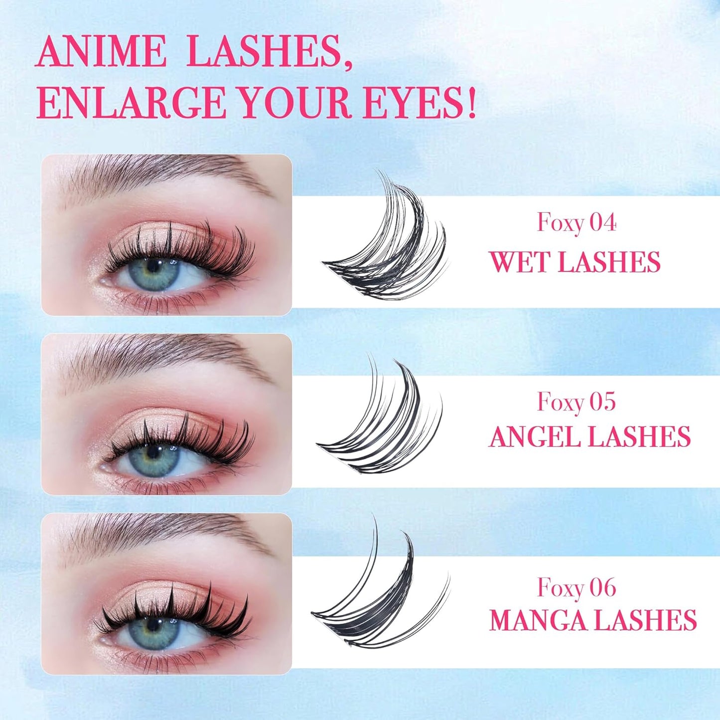 Lash Clusters - Lash Clusters Kit Mix Manga Lash Clusters 0.07D Lashes Clusters Anime Lashes Ultra-Thin Invisible Band 0.05mm DIY at Home No Lash Glue Included
