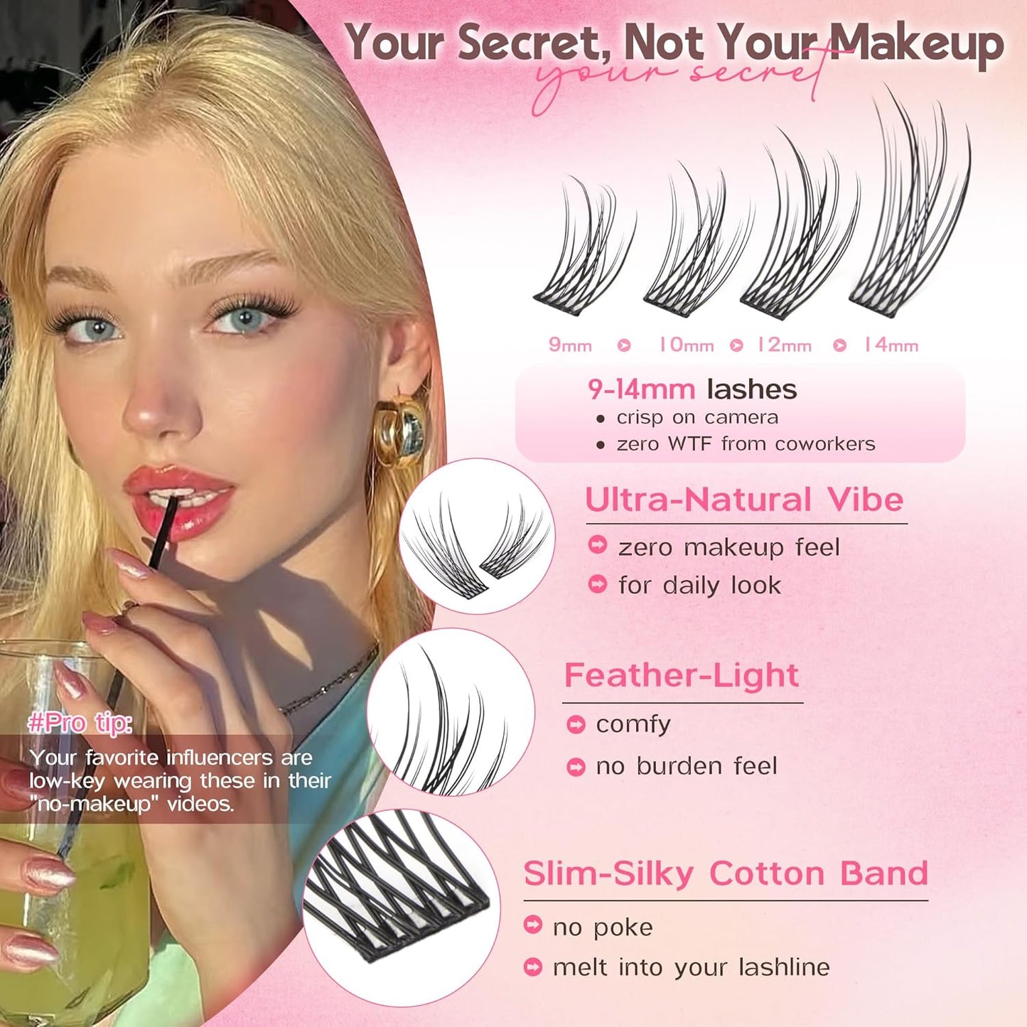 Lash Clusters Kit 9-14mm Wispy Eyelash Clusters Lashes Natural DIY Lash Extension Kit Short Cluster Eyelash Extensions Kit 300pcs C Curl Individual Lashes Cluster Eyelash (With Tweezers)