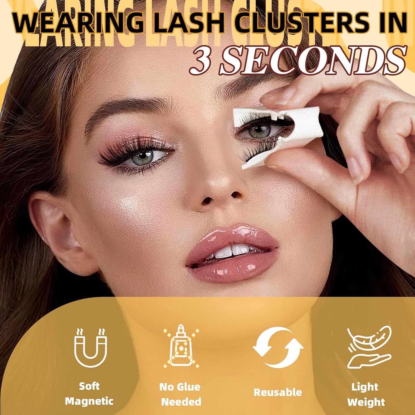 QUEWEL 2 Pairs Magnetic Eyelashes, Reusable No Glue Needed Magnetic Eyelashes Kit with Applicator Lash Clusters Kit without Eyeliner Easy to Wear and Remove (G-YC-C+E01)
