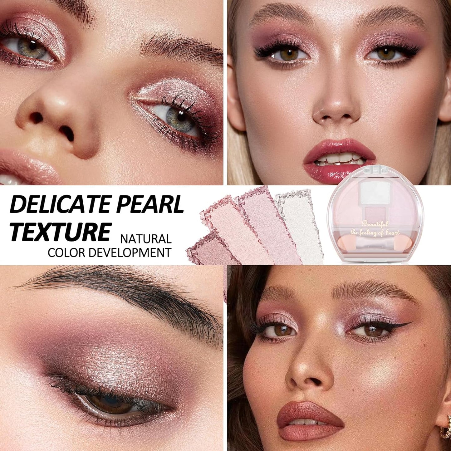 Boobeen 4-Color Makeup Palette, Highly Pigmented Glitter Eyeshadow Contour Palette with Smudger, Multi-purpose Face Makeup Palette for Eye/Face/Highlighter, Creates Shimmer Finishes, Long-lasting