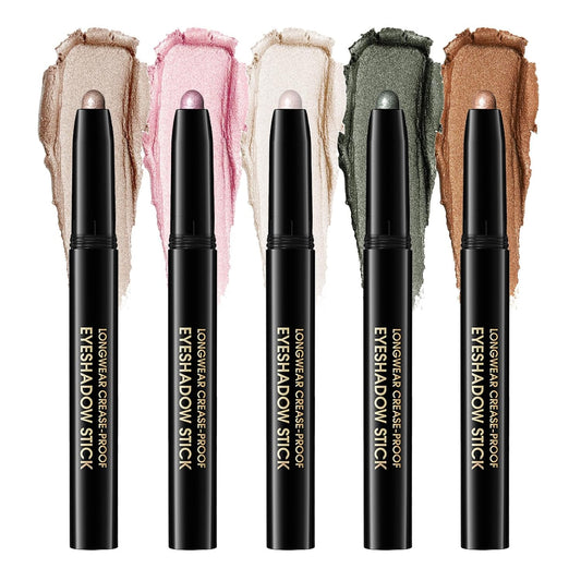 Eyeshadow Stick, Shimmer and Matte Cream Eye Shadow Brightener Sticks Eyeliner Pencil Crayon, Waterproof Long Lasting Eye Highlighter Stick Makeup,0.056 Oz (5PCS Shimmer)