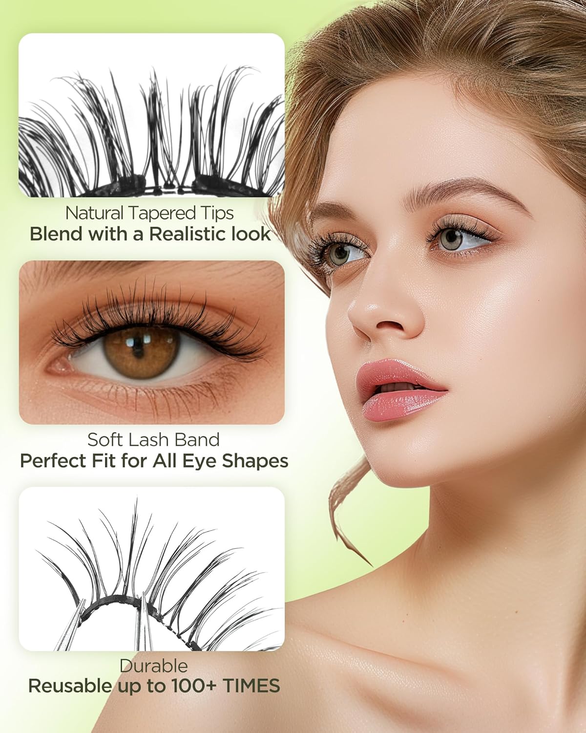 BEYELIAN Magnetic Eyelashes with Applicator Kit, Reusable Natural Look False Lashes, No Glue Needed Soft Magnetic Lashes for Eye MAC-100 (Lightweight & Comfortable)