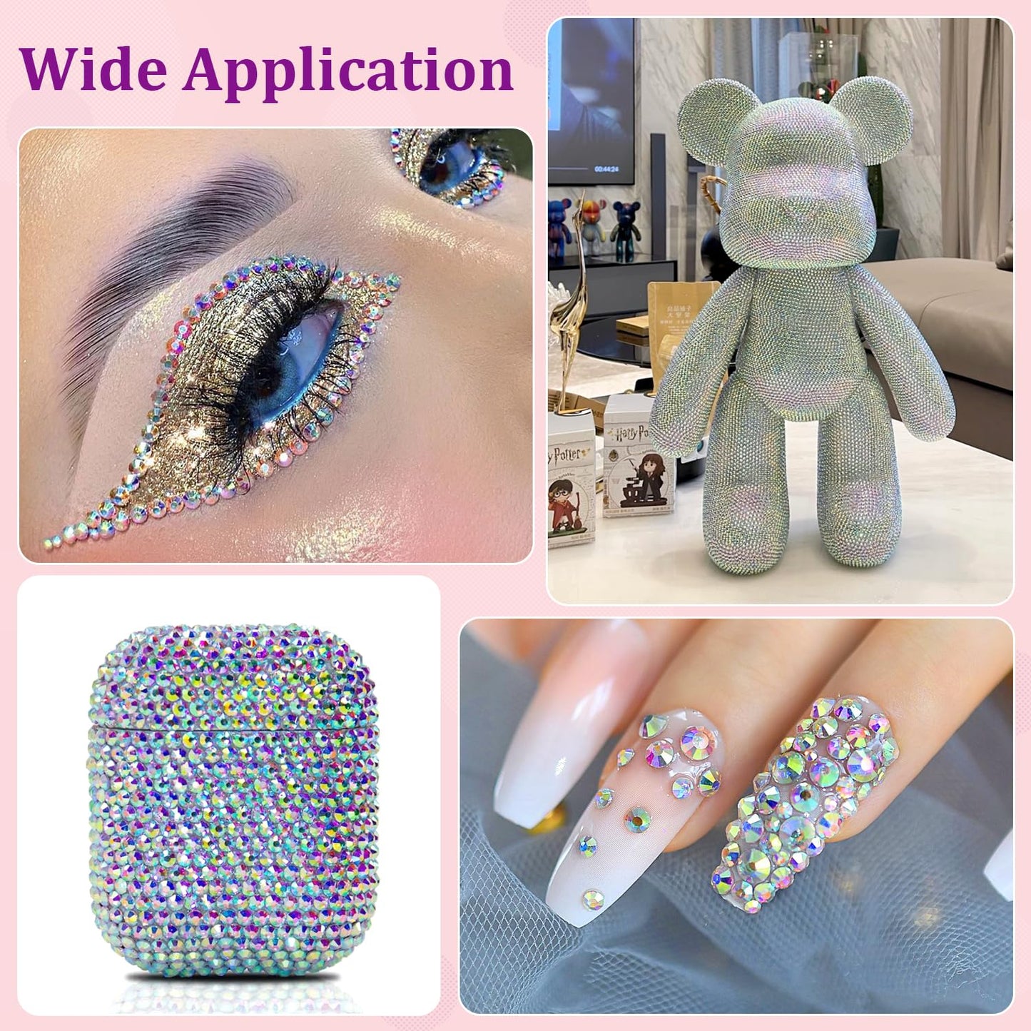 25000Pcs Resin Rhinestones with Tweezers for Crafting, AB 2-6mm Mixed Sizes Bedazzling Crystal with 3Pcs 10ml B7000 Jewelry Glue for DIY Crafts Clothing Tumblers Shoes Fabric Nail Art