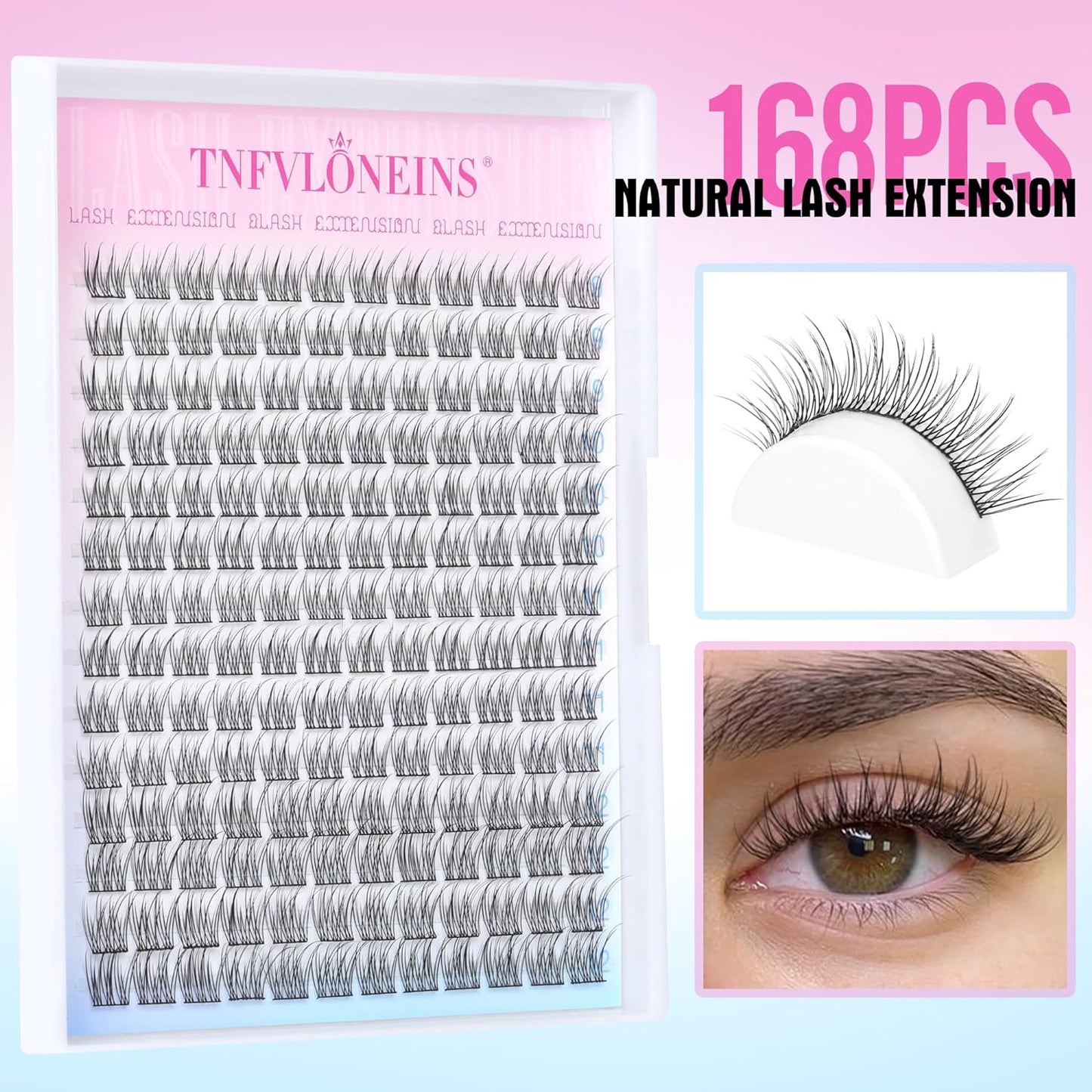 Natural Lash Clusters Wispy Eyelash Extension 168Pcs Cluster Lashes Extensions Natural Individual Lashes 9-12mm Eyelash Clusters DIY Korean False Eyelashes by TNFVLONEINS