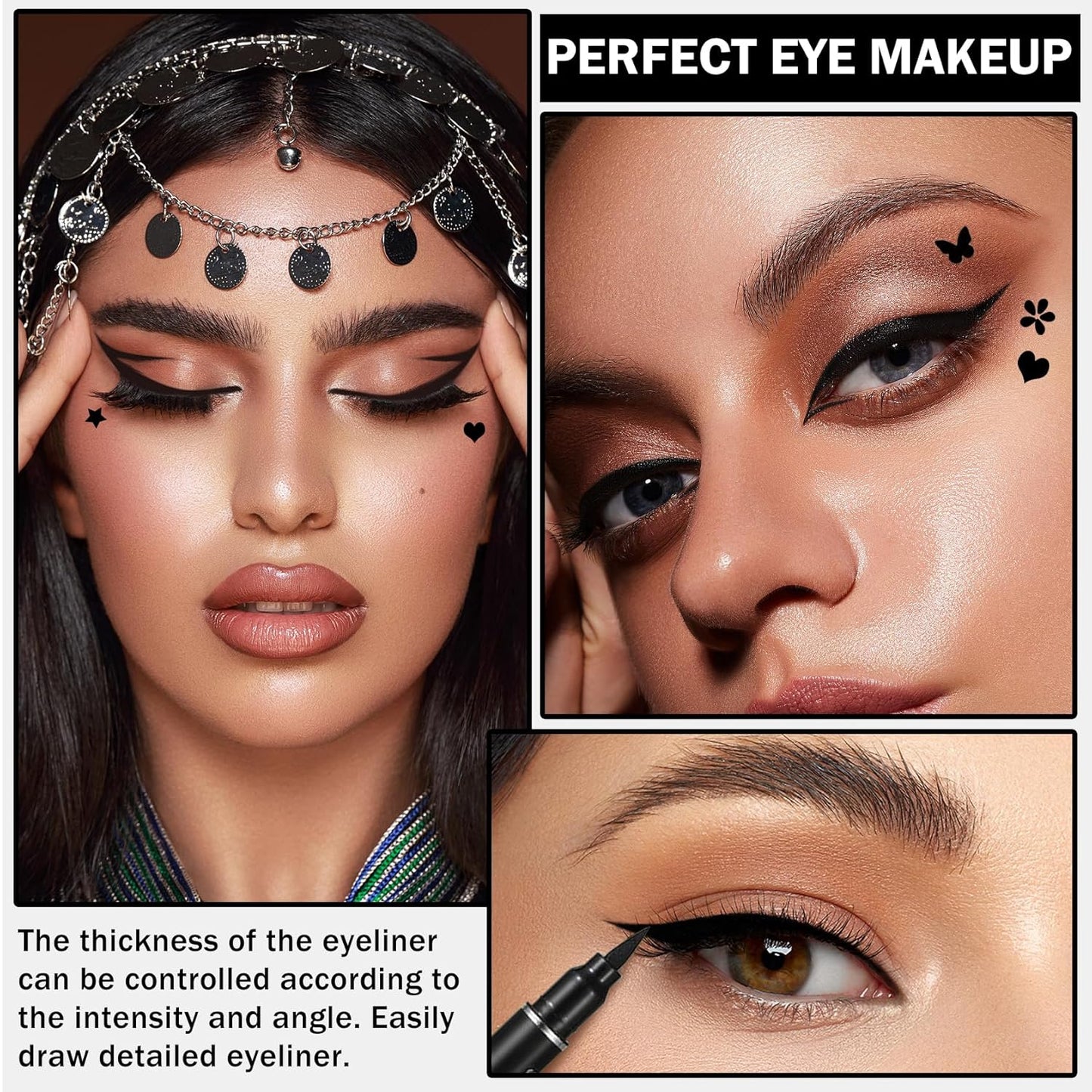 Double-headed Eyeliner Stamp Pencil Black Liquid Winged Eyeliner Stamp Pen Waterproof Smudgeproof Eye Liner Stamp for Eye Makeup(03 Flower)